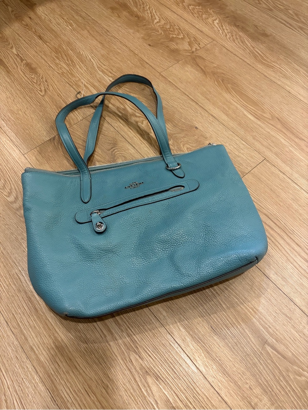 Coach Teal Pebbled Leather Shoulder Bag